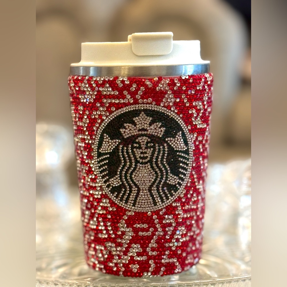 Festive Colours Studded Temperature Resistant Rhinestone mug in Red,White,&Green